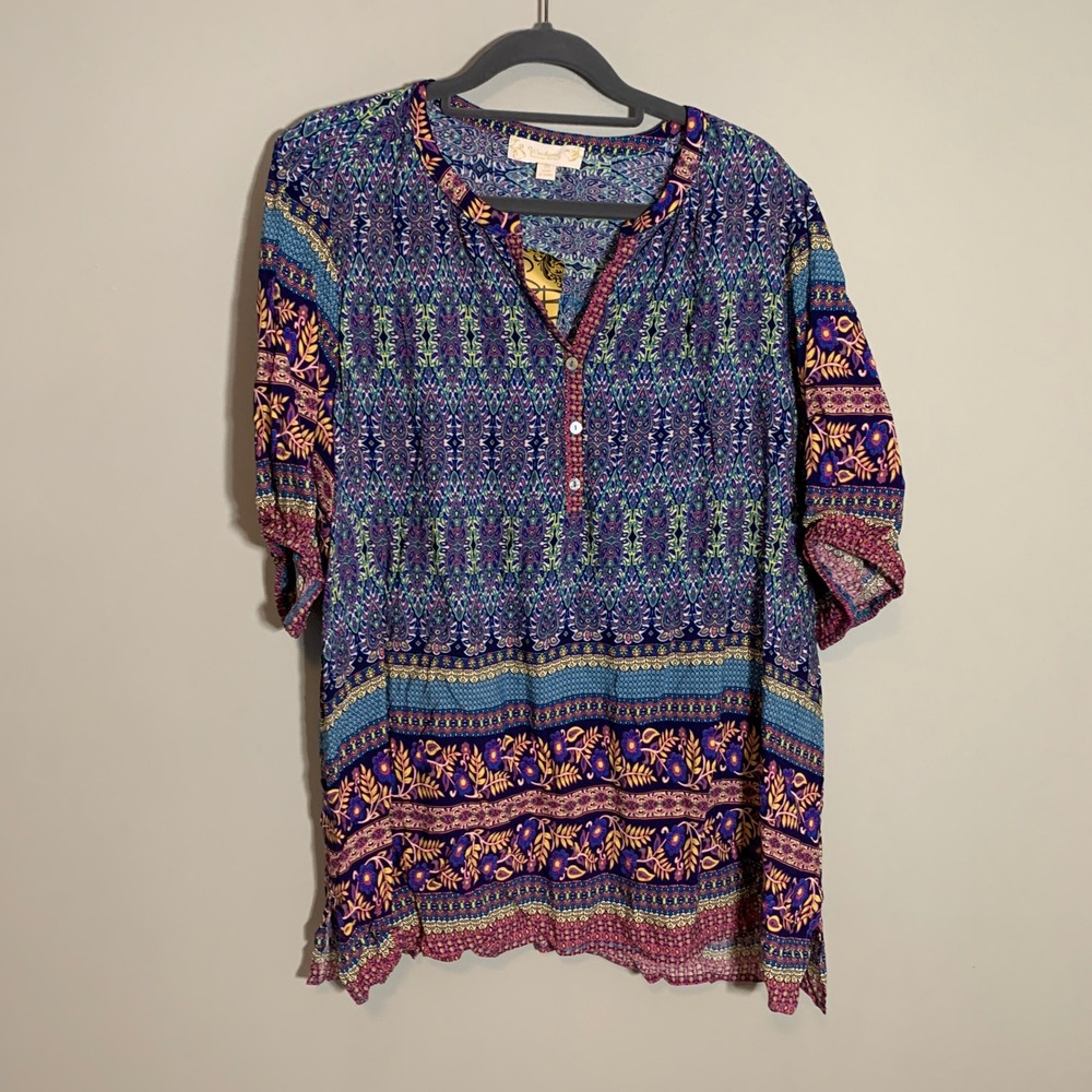 NEW Suzanne Betro Women's 4X‎ Purple Blue Yellow Paisley Tunic Top